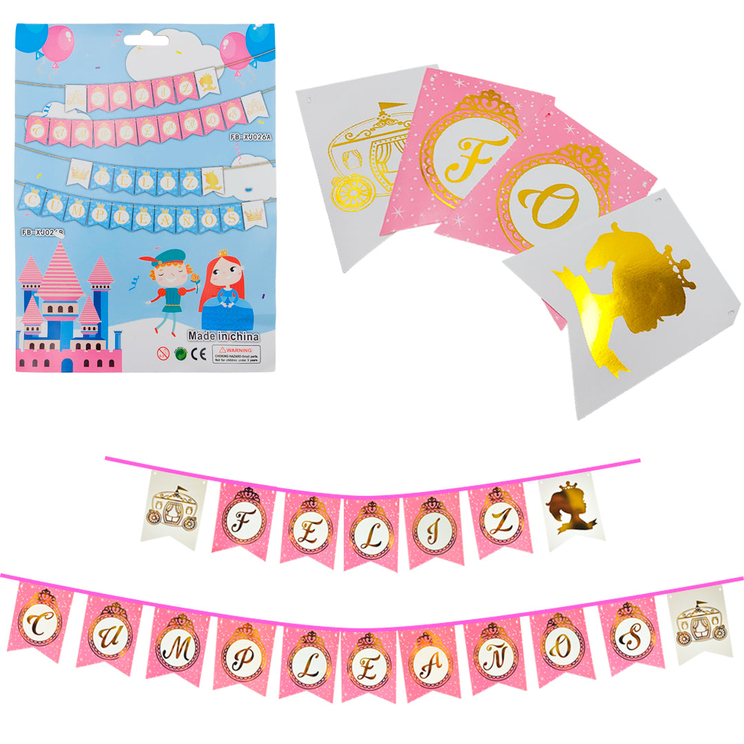 BANDERIN FELIZ CUMPLEAÑOS PRINCESS FB-J026A R-16440 PAQ10 5000093P